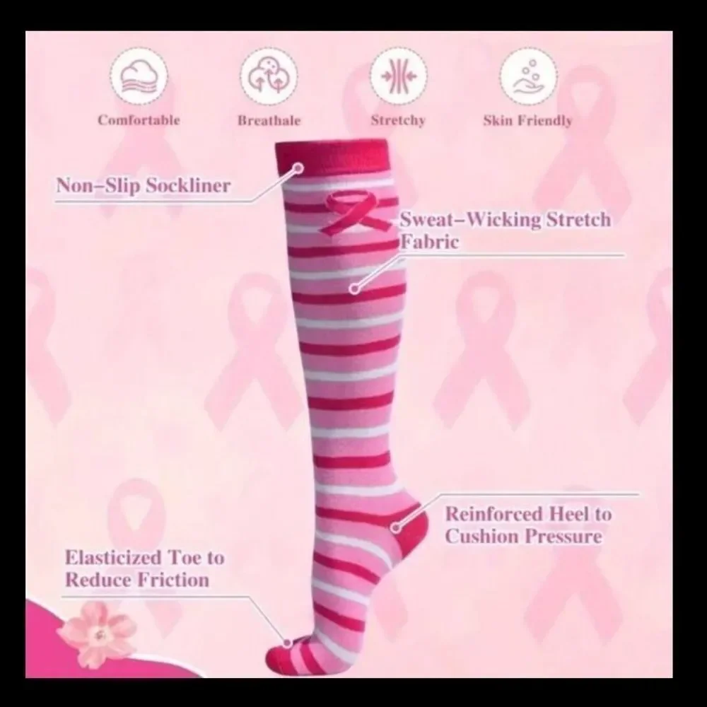 Pink Ribbon Breast Cancer Awareness Calf Socks -S